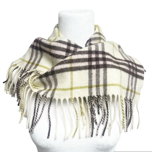 Burberry Scarf Plaid Fringe Lambswool - Picture 2 of 5